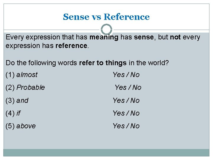 Sense vs Reference Every expression that has meaning has sense, but not every expression