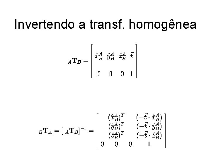 Invertendo a transf. homogênea 