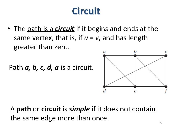 Circuit • The path is a circuit if it begins and ends at the Circuit • The path is a circuit if it begins and ends at the