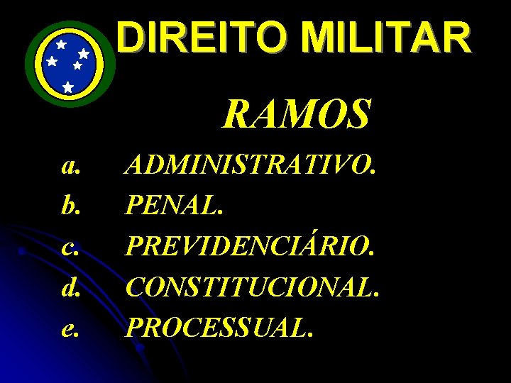 DIREITO MILITAR RAMOS a. b. c. d. e. ADMINISTRATIVO. PENAL. PREVIDENCIÁRIO. CONSTITUCIONAL. PROCESSUAL. 