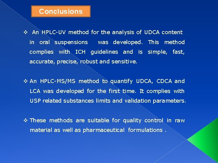 Conclusions v An HPLC-UV method for the analysis of UDCA content in oral suspensions