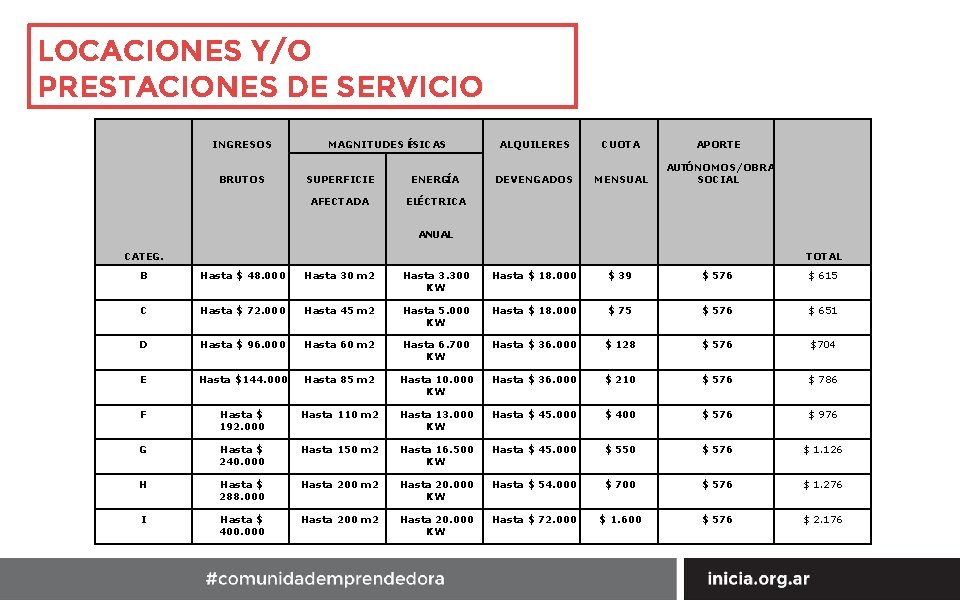 LOCACIONES Y/O PRESTACIONES DE SERVICIO INGRESOS BRUTOS MAGNITUDES F ÍSICAS SUPERFICIE ENERGÍA AFECTADA ELÉCTRICA