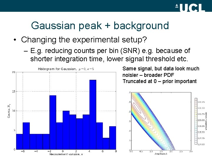 Gaussian peak + background • Changing the experimental setup? – E. g. reducing counts