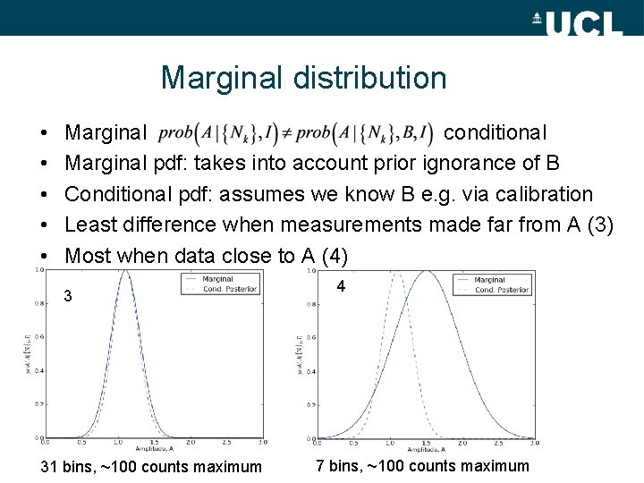 Marginal distribution • • • Marginal conditional Marginal pdf: takes into account prior ignorance
