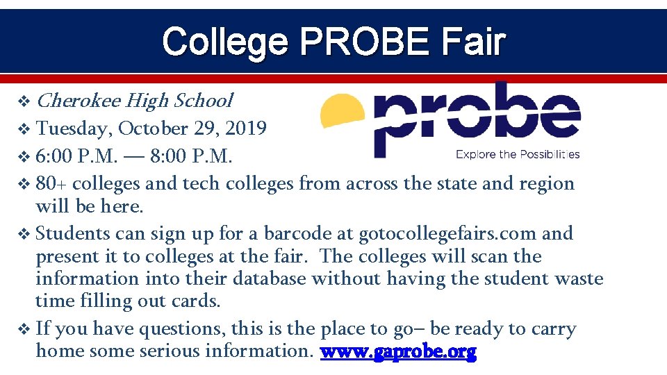College PROBE Fair v Cherokee v Tuesday, High School October 29, 2019 v 6: