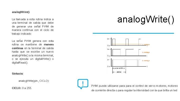 analog. Wrire() analog. Write() La llamada a esta rutina indica a una terminal de