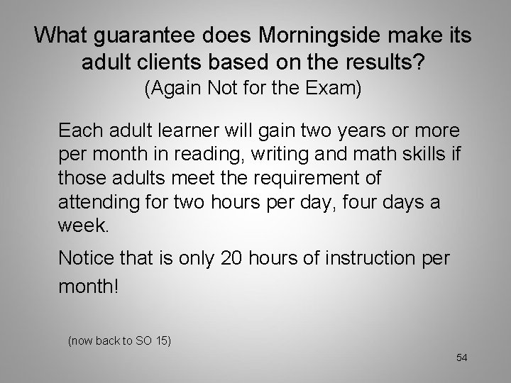 What guarantee does Morningside make its adult clients based on the results? (Again Not