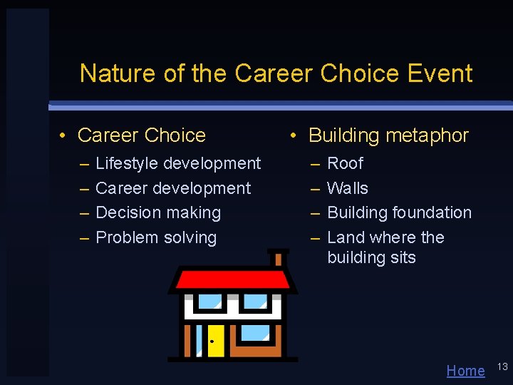 Nature of the Career Choice Event • Career Choice – – Lifestyle development Career