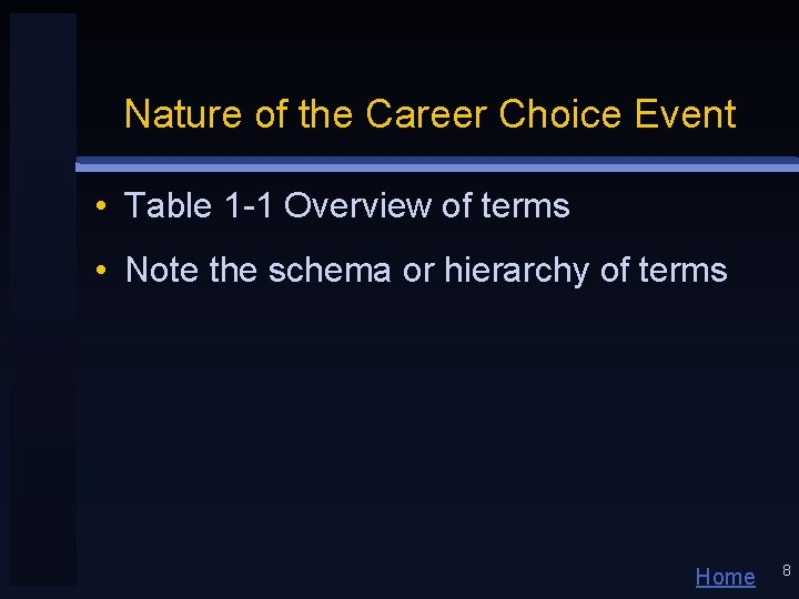 Nature of the Career Choice Event • Table 1 -1 Overview of terms •