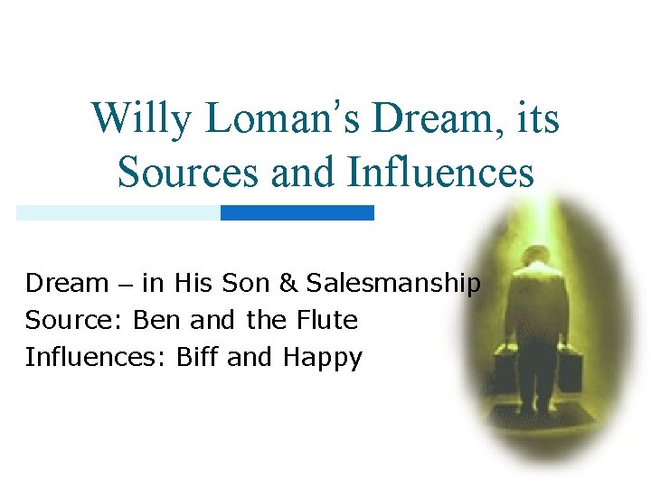 Willy Loman’s Dream, its Sources and Influences Dream – in His Son & Salesmanship Willy Loman’s Dream, its Sources and Influences Dream – in His Son & Salesmanship