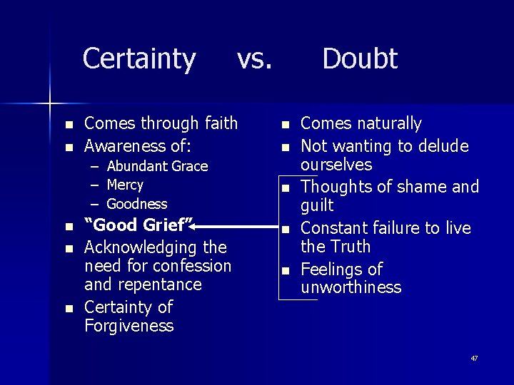 Certainty n n Comes through faith Awareness of: – – – n n n