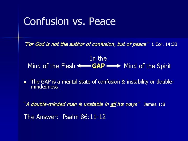 Confusion vs. Peace “For God is not the author of confusion, but of peace”