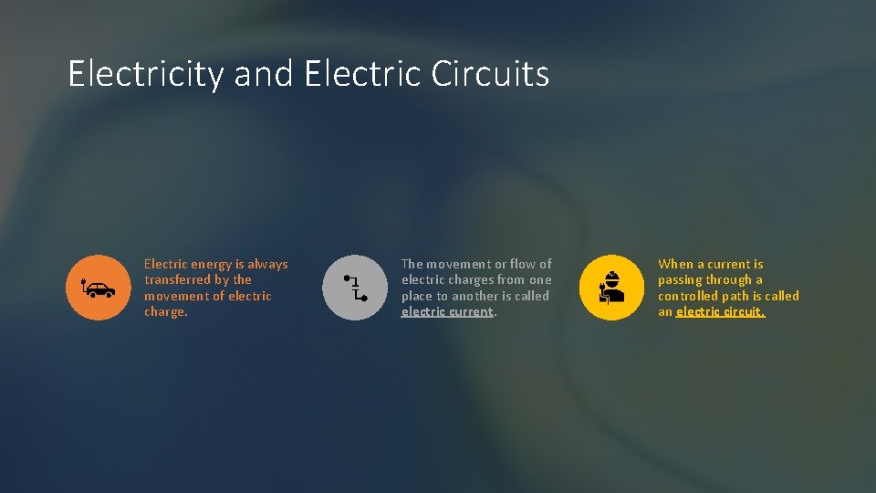 Electricity and Electric Circuits Electric energy is always transferred by the movement of electric