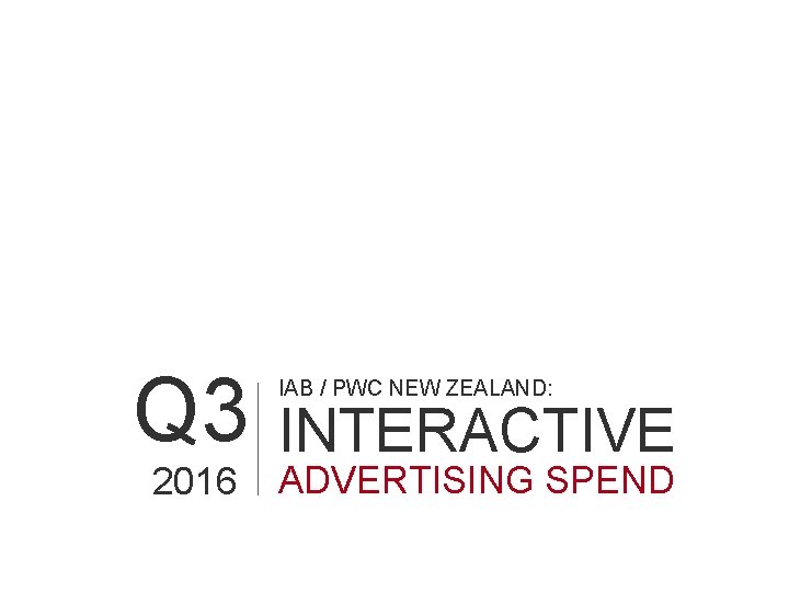Q 3 2016 IAB / PWC NEW ZEALAND: INTERACTIVE ADVERTISING SPEND 