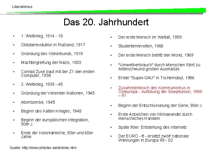 Liberalismus Das 20. Jahrhundert • 1. Weltkrieg, 1914 - 18 • Der erste Mensch