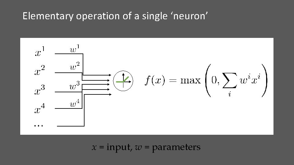 Elementary operation of a single ‘neuron’ x = input, w = parameters 