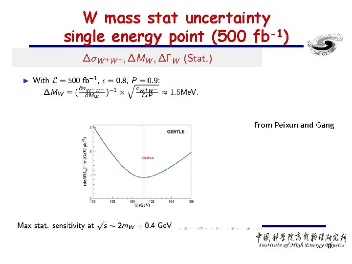 W mass stat uncertainty single energy point (500 fb-1) • df From Peixun and