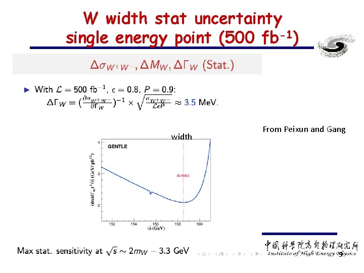 W width stat uncertainty single energy point (500 fb-1) • df width From Peixun W width stat uncertainty single energy point (500 fb-1) • df width From Peixun