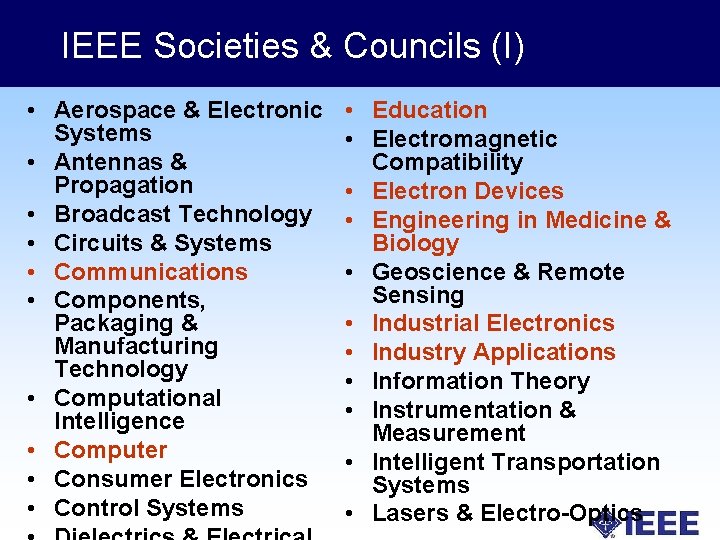 IEEE Societies & Councils (I) • Aerospace & Electronic Systems • Antennas & Propagation