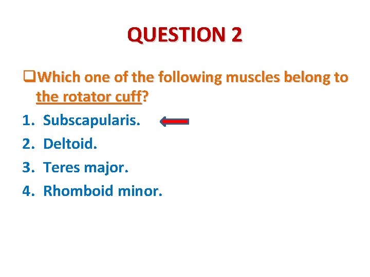 QUESTION 2 q. Which one of the following muscles belong to the rotator cuff?