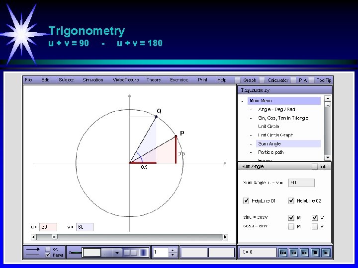 Trigonometry u + v = 90 - u + v = 180 Q P