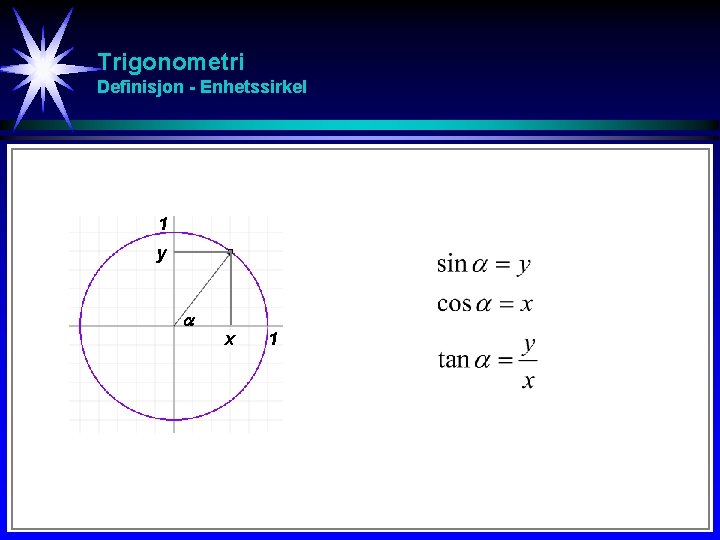 Trigonometri Definisjon - Enhetssirkel 1 y x 1 