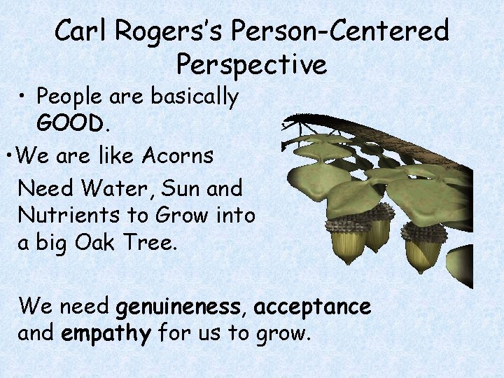 Carl Rogers’s Person-Centered Perspective • People are basically GOOD. • We are like Acorns