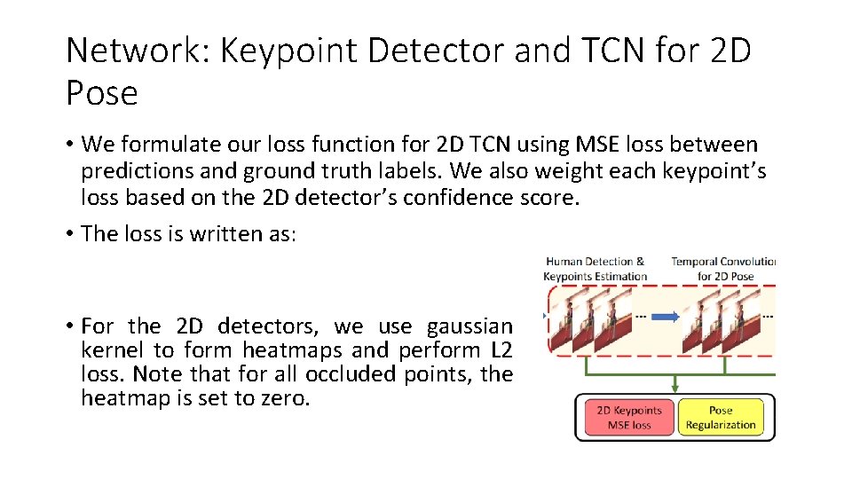 Network: Keypoint Detector and TCN for 2 D Pose • We formulate our loss