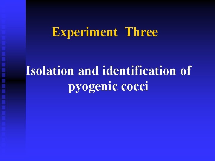 Experiment Three Isolation and identification of pyogenic cocci 