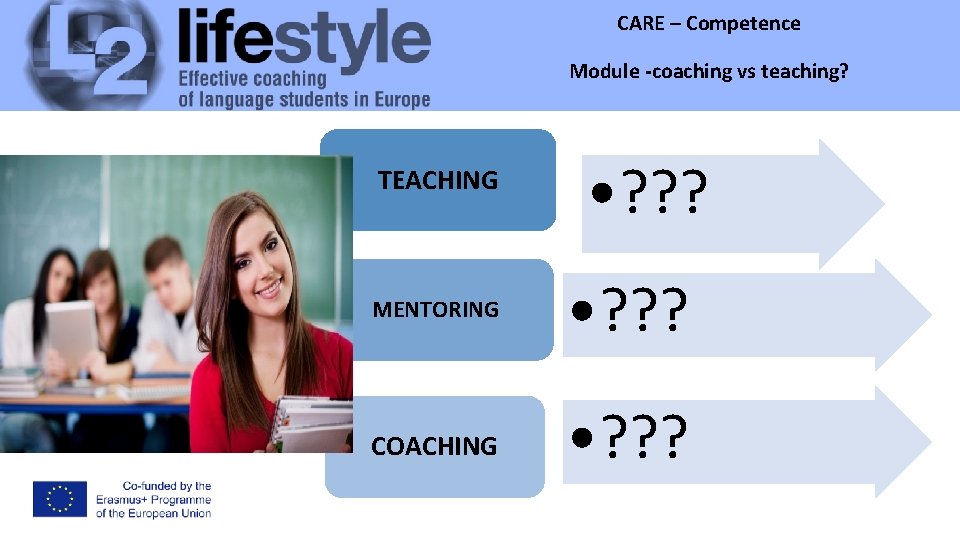 CARE – Competence Module -coaching vs teaching? Module - TEACHING • ? ? ?