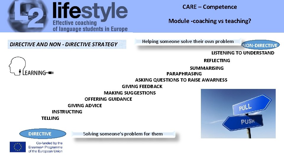 CARE – Competence Module -coaching vs teaching? Module Helping someone solve their own problem