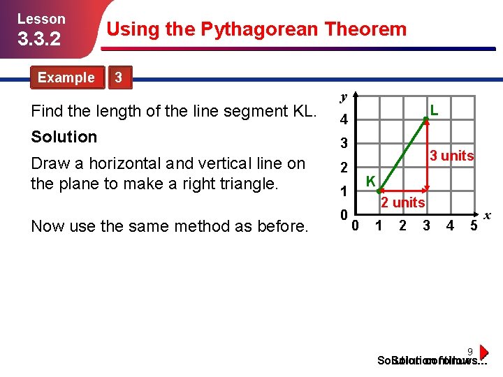 Lesson 3. 3. 2 Example Using the Pythagorean Theorem 3 Find the length of