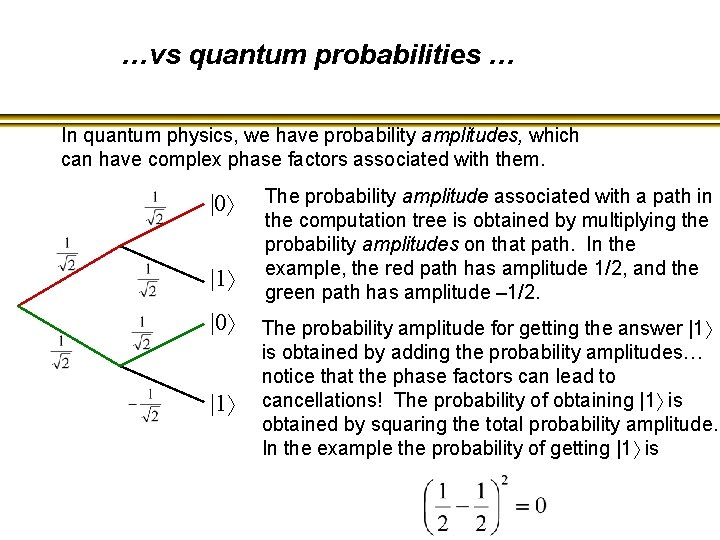 …vs quantum probabilities … In quantum physics, we have probability amplitudes, which can have