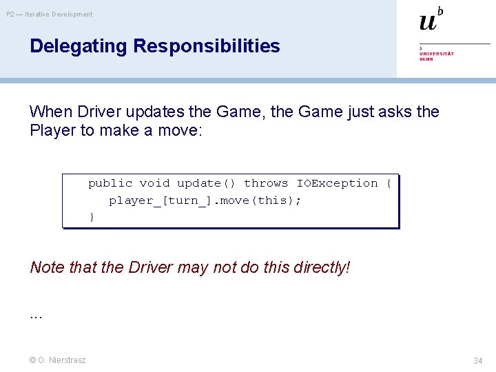 P 2 — Iterative Development Delegating Responsibilities When Driver updates the Game, the Game