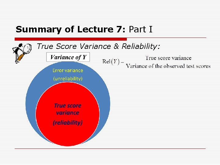 Summary of Lecture 7: Part I True Score Variance & Reliability: 