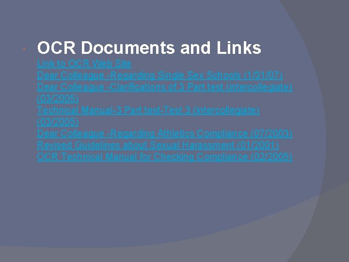  OCR Documents and Links Link to OCR Web Site Dear Colleague -Regarding Single
