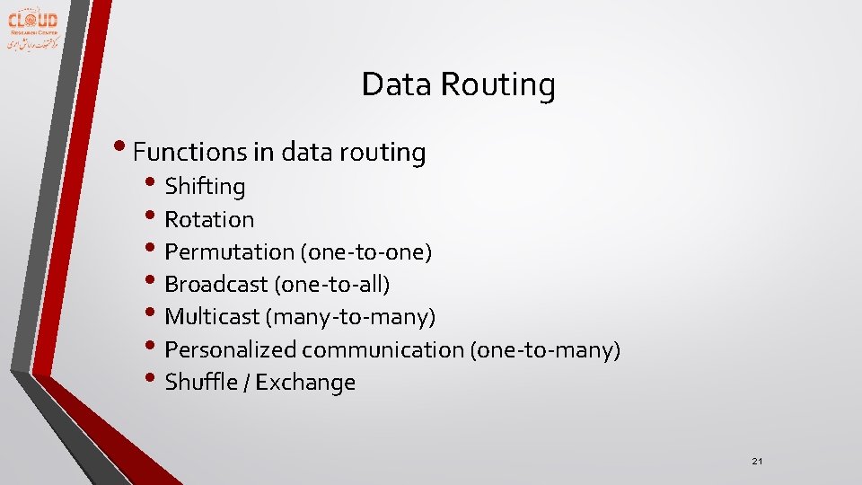 Data Routing • Functions in data routing • Shifting • Rotation • Permutation (one-to-one)