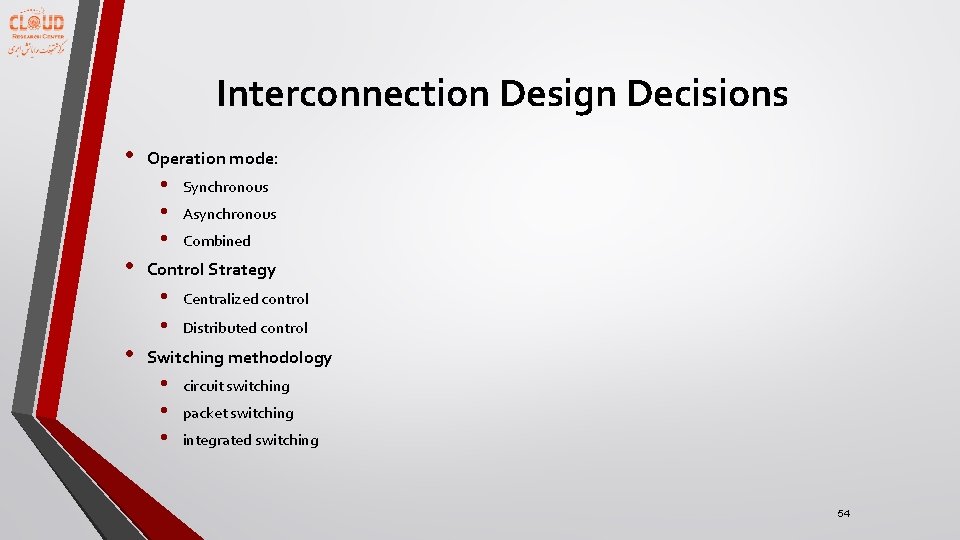 Interconnection Design Decisions • Operation mode: • • Asynchronous Combined Control Strategy • •