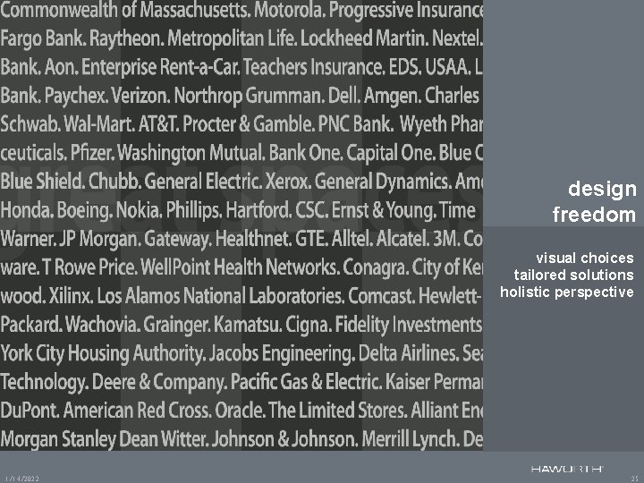 design freedom visual choices tailored solutions holistic perspective 1/14/2022 25 