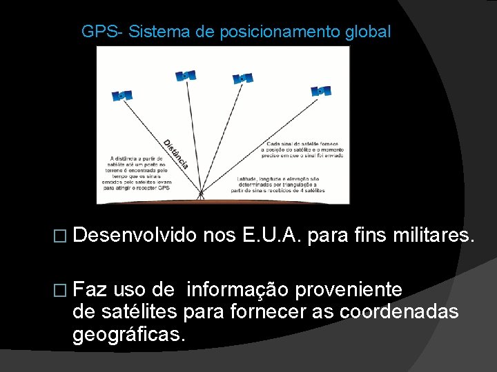 GPS- Sistema de posicionamento global � Desenvolvido � Faz nos E. U. A. para