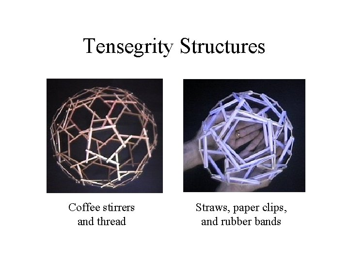 Tensegrity Structures Coffee stirrers and thread Straws, paper clips, and rubber bands 