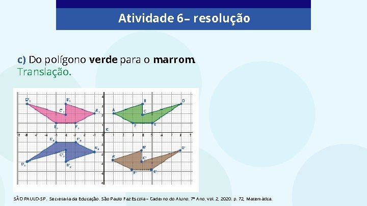 Atividade 6 – resolução c) Do polígono verde para o marrom. Translação. SÃO PAULO-SP.