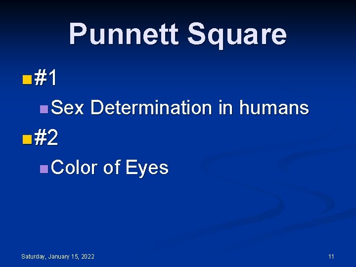 Punnett Square n #1 n Sex Determination in humans n #2 n Color Saturday,
