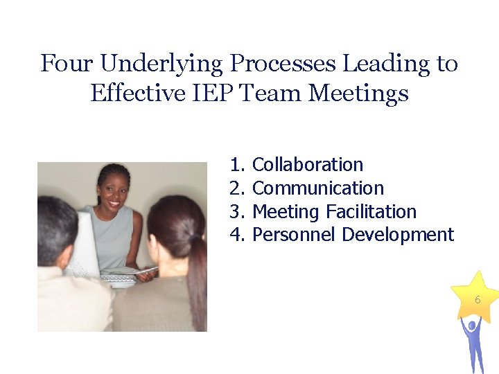 Four Underlying Processes Leading to Effective IEP Team Meetings 1. 2. 3. 4. Collaboration