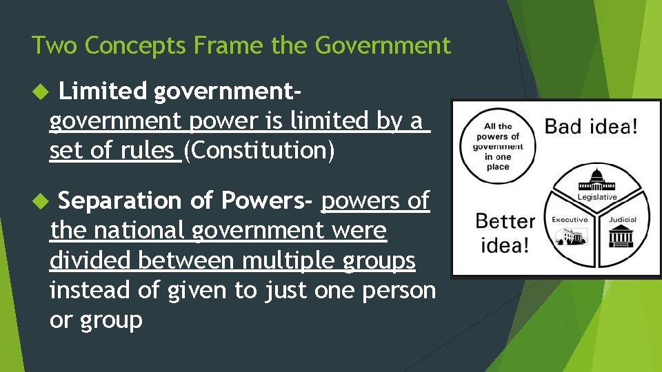Two Concepts Frame the Government Limited government power is limited by a set of