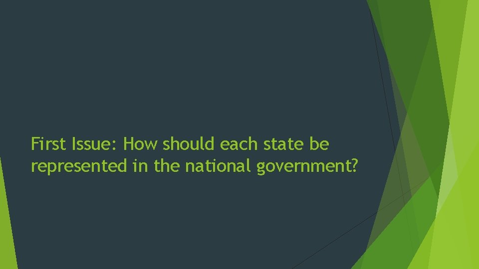 First Issue: How should each state be represented in the national government? 