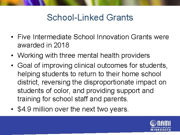 School Linked Grants • Five Intermediate School Innovation Grants were awarded in 2018 •