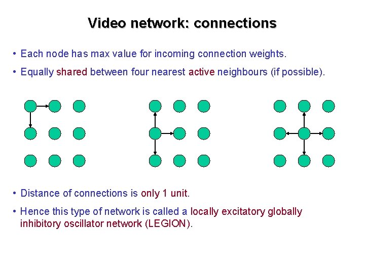 Video network: connections • Each node has max value for incoming connection weights. •