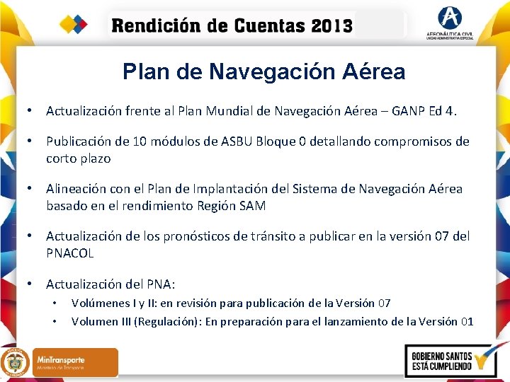 Plan de Navegación Aérea • Actualización frente al Plan Mundial de Navegación Aérea –