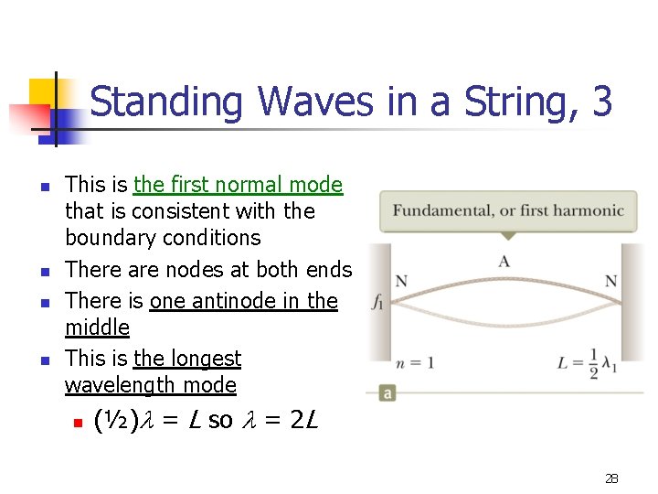 Standing Waves in a String, 3 n n This is the first normal mode